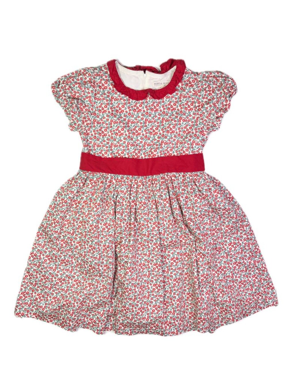 Hope & Henry Size 12 Girl's Floral Dress Puff Sleeve Sash Red White